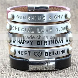 Custom Lover's Genuine Leather Anniversary Bracelets With Words Engraved thumbnail-2