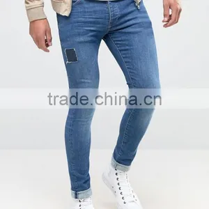 Distressed Design Trousers Jeans Men 2017 Mid Blue Washed Mens Skinny Jeans Pants Wholesale China thumbnail-1