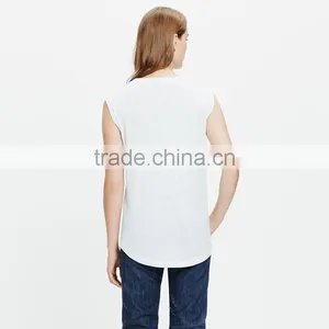 Slub White Crewneck Muscle Wholesale Tank Top for Women thumbnail-3