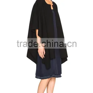 Womens Wool Ponchos,Women Knit Poncho Shawl Black Color thumbnail-3