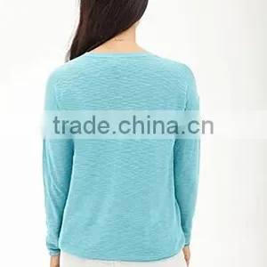 Simple Soft Slub 100% Cotton Round Neck Female Pullover Sweater thumbnail-6