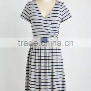 Botanical Breakfast Dress in Navy Stripes thumbnail-1