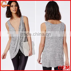 Sexy Drape Front Sleeveless Cheap Lady Blouse Fashion Women Blouse 2016 thumbnail-1