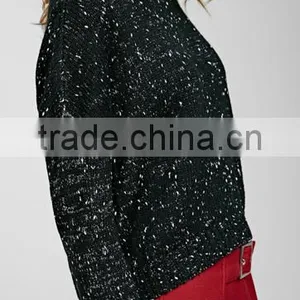 Ladies Cowl Neck Side Slit Loosev Fancy Knitting Patten Pullover Sweater for Wholesale thumbnail-3