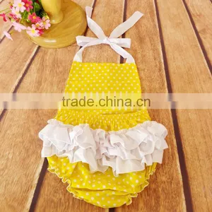 Yellow Polka Dot Wholesale Cotton Ruffled Bloomers Pakistan Baby Romper Clothing thumbnail-2