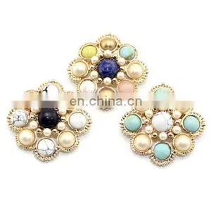 New Arrival Pearl and Turquoise Round Brooch Fashion Lady Gifts thumbnail-1