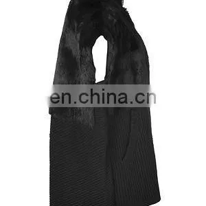 2015 Women Fashion Black Wool-blend /rabbit Fur Oversized Vest thumbnail-3