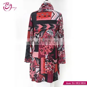 Turkish Style One Piece Cowl Neck Multi Color Retro Ropa Mujer Tunic for Female thumbnail-1