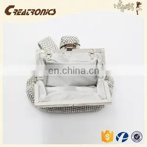 CR Sample Available Shining Diamonds Surface Metal Frame Portable Long Handle Silver Top Sales Trendy India Clutch Bag thumbnail-4