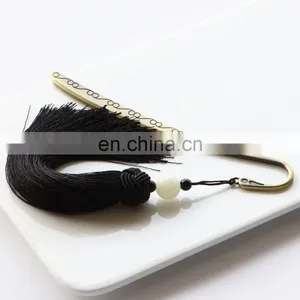 China Style Custom Engraved Logo Bookmarks Black Antique Metal Bookmarks With Fringe Decoration thumbnail-1