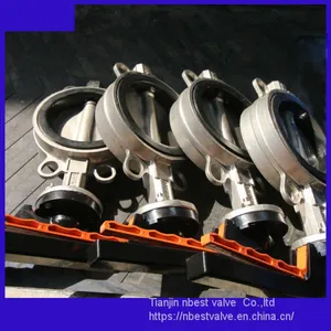 D71XP-150LBP ANSI150#standard SS304 Wafer Butterfly Valve DN100 With Aluminum Alloy Lever thumbnail-1