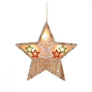 Hanging Wooden Crafts With Led Light Pendant Star House Wall Decor for Christmas Home Decoration thumbnail-2