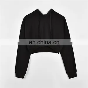Hot Selling OEM Custom Logo 100 Cotton Terry Womens Blank Cropped Top Hoodie thumbnail-6