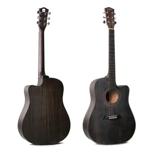 Textured 41 Inch Black Acoustic Guitar Wholesale OEM High Quality Guitar for Sale thumbnail-1