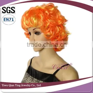 Cheap Short Synthetic Curly Orange Afor Wigs for Party thumbnail-2