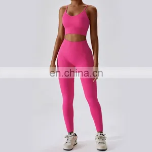 Ribbed High Support Sports Strapped Bras Wholesale Cross Back Adjustable Sling Yoga Tank Top thumbnail-5