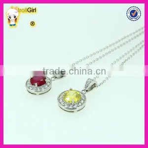 High Quality Women Bridal Silver Plated Red Ruby Zircon Round Necklace thumbnail-3