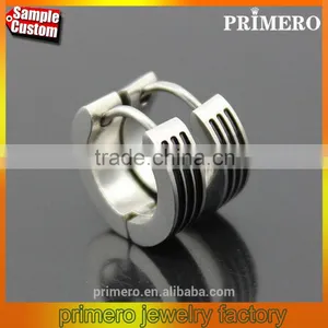 Fashion Gothic Punk 1 Pair Stainless Steel Mens Stud Earrings Stripe Jewelry Silver thumbnail-1