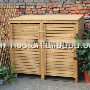 Wooden Outdoor Double Wheelie Bin Storage Cover Cupboard thumbnail-1