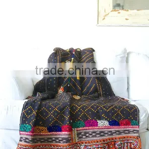 Antique Rabari Scarve Vintage Rabari Shawl Gypsy Kutch Rabari Blanket Indian Embroidered Tapestry Wall Hanging thumbnail-1