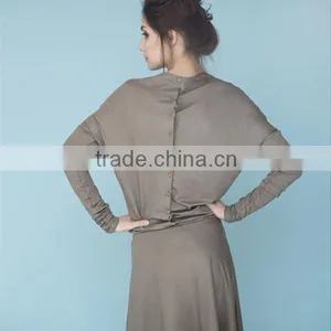 Beige Dress Dress With Sleeves Button Back Dress thumbnail-4