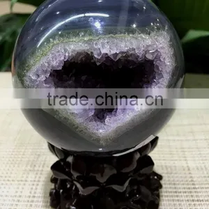 Lovely Natural Agate Geode Amethyst Laughing Smile Crystal Ball Sphere thumbnail-1