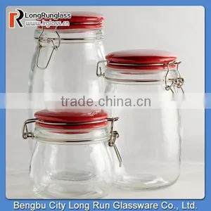 LongRun Glass Canisters With Red Clamp Lids Different Size Glass Jars With High Quality thumbnail-1