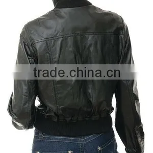 Ladies Leather Jacket & Long Collar Style With Rib and Buttons thumbnail-2