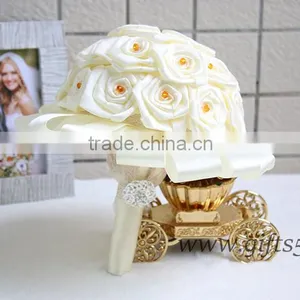 Elegant Handmade Flowers With Roses Wedding Bouquet Beads Rhinestone thumbnail-1