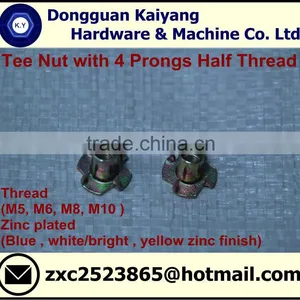 4 Prongs Tee Nut; T Nut (Half Threaded) for Furniture; M5, M6, M8, M10 thumbnail-3