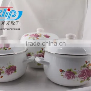 The Best Quality 3 Pcs Enamel Casserole With Metal Cover Beautiful Decal thumbnail-4