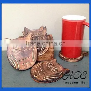 High Quality Wooden Owl Shape Coaster Set With Holder Wooden Travit Set Custom Animal Shape Plant Shape Coaster CNC Cup Mat thumbnail-1