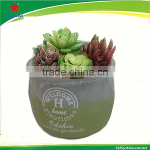 Round Cement Flower Pot With Carved Letters thumbnail-3