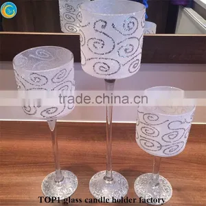 Clear Glass Long Stemmed Hurricane Candle Holder for Wedding thumbnail-3