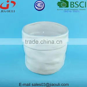 Embossed/ Dimple Design Glazed White Ceramic Garden Pots and Planters thumbnail-4