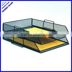 2 Tier Office Metal Mesh Desk Stacking File Tray thumbnail-1