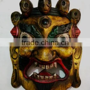 Hand Crafted Wooden Mask of Bhairab Mahakal Wall Hanging Made In Nepal thumbnail-1