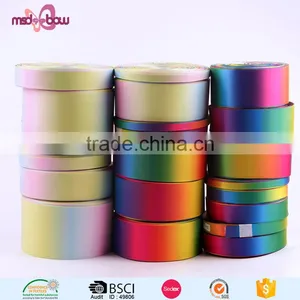 China Wholesale Printed 4 Inch Rainbow Double Sided Polyester Satin Ribbon thumbnail-1