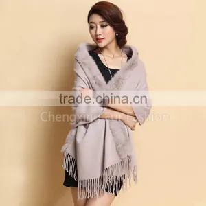CX-B-P-41B Fur Trim Decora Fashion Women Pashmina Shawl With Fur thumbnail-4