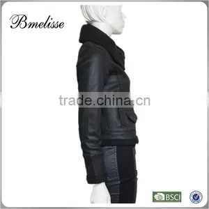 2014-2015 Wholesale Fashion Lady pu Leather Jacket Stylish Women's Black Leather Jacket thumbnail-3