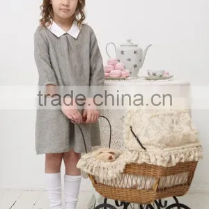 Wholesale Children's Boutique Clothing Spring Summer Girl Dress of 9 Years Old Half Sleeve Peter Pan Collar Vintage Linen Dress thumbnail-2
