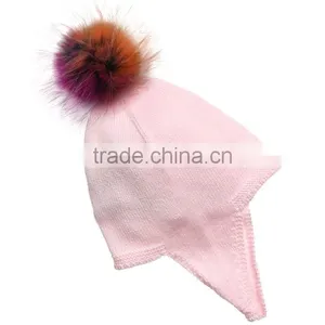 Myfur Customized Cute Set Of Knitting Hat and Scarf Cotton Yarn With Detachable Fur Pom Pom For Girls Kids thumbnail-2