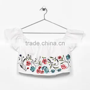 2017 OEM Woman Floral Embroidery Sexy Off-the-shoulder Top thumbnail-5