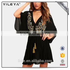 2017 New Design Summer Slim Chiffon Dress Printed V Neck Summer Chiffon Dress thumbnail-1