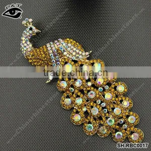 Rhinestone Brooches Crystal AB Golden Peacock Design for Clothing Dress thumbnail-1