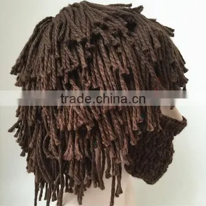Hot Sell Mens Barbarian Knit Crochet Hat Wig Mustache Cap Beard Mask Hat Detachable Beard thumbnail-3