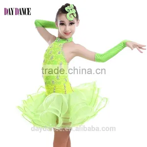 Child Kid Rhinstone Latin Competition Dance Dress Girls Sexy Open Back Samba Tango Performance Dress thumbnail-1