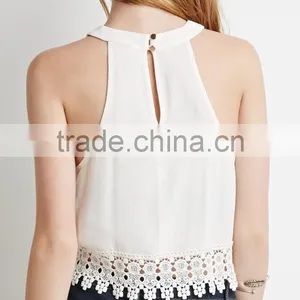 100% Polyester Fashion Women Top With Lace Trim thumbnail-4