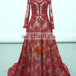 Zuhair Murad Dresses Price Red Carpet Long Sleeve Lace Celebrity Dress HMY-D170 Real Model thumbnail-1