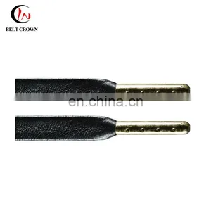 Luxury Black Flat Boot Shoelace Genuine Leather Shoe Lace With Metal Tips thumbnail-3